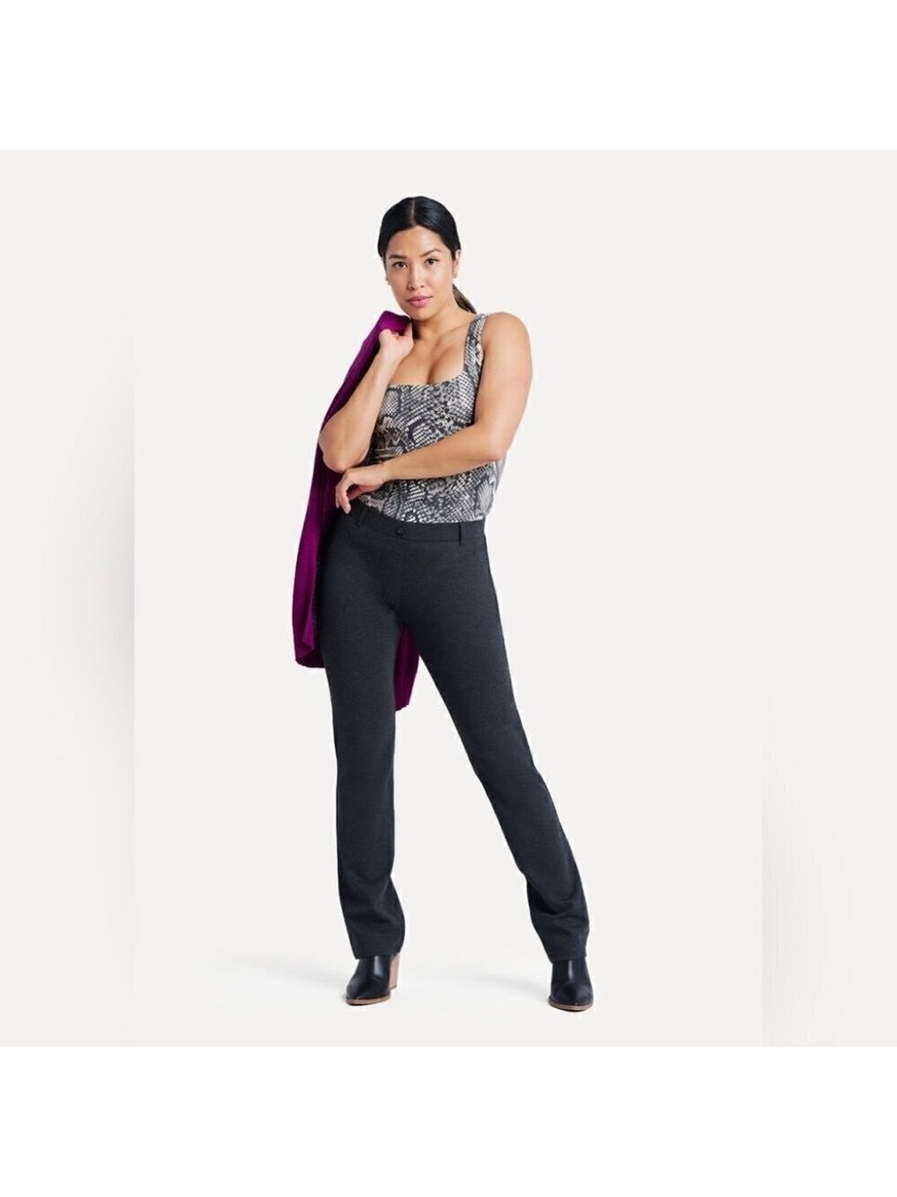 Betabrand | Straight-Leg Classic Dress Pant Yoga Pant in Charcoal